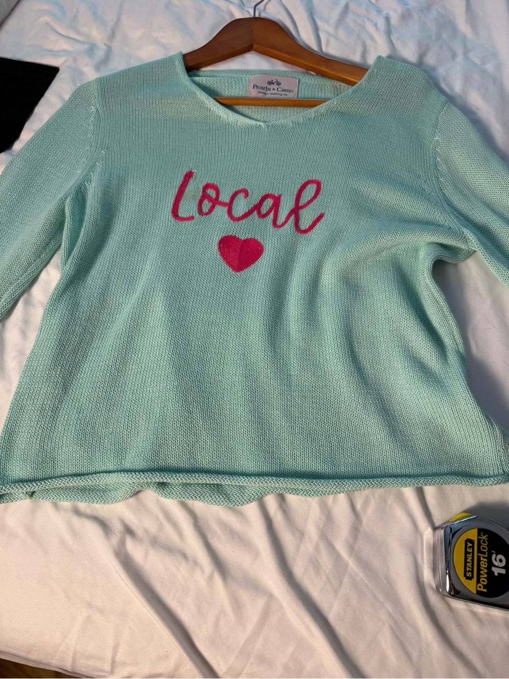 Mint Crewneck Sweater with Pink 'Local' Script